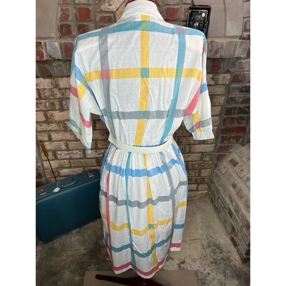 Dress Windowpane plaid shirt dress red blue yellow - Picture 14 of 16